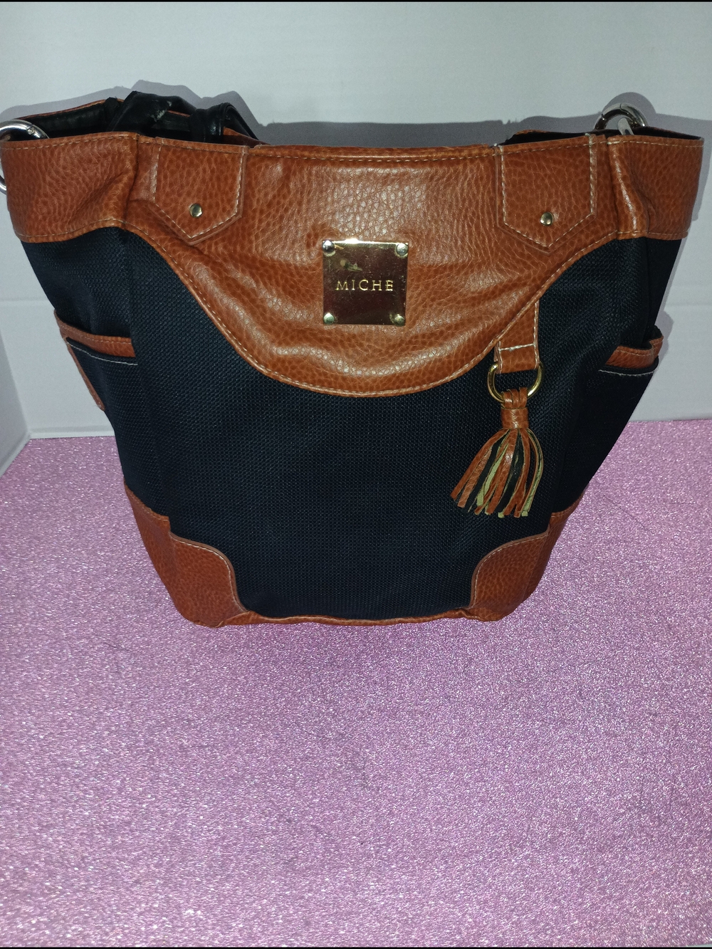 Miche Black and Brown Tote Bag with Tassel